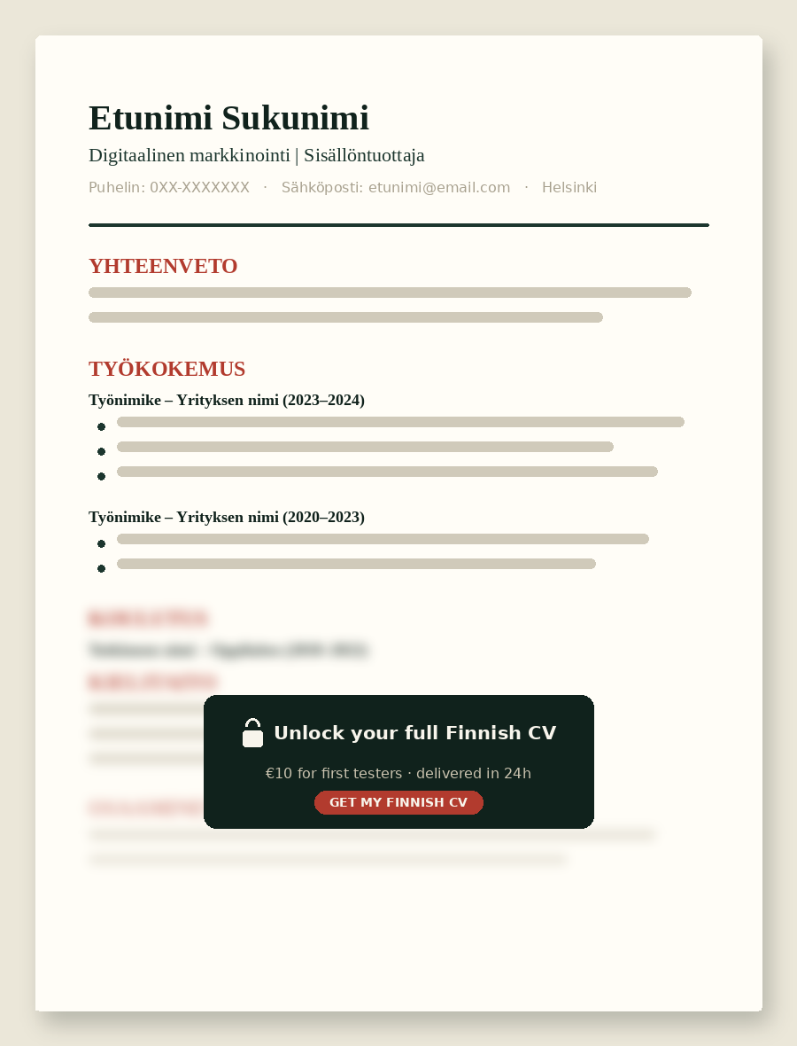 Preview of your finished CV