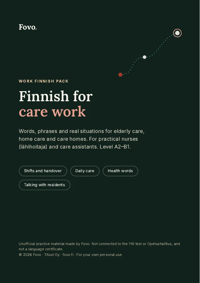 Cover of the Fovo Finnish for care work pack
