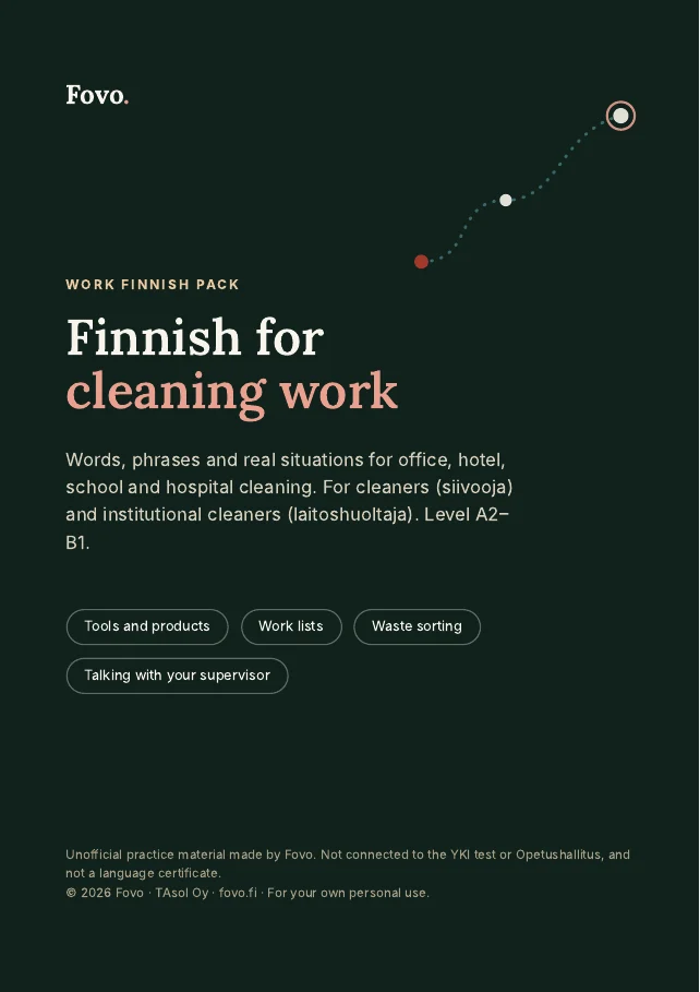 Cover of the Fovo Finnish for cleaning work pack